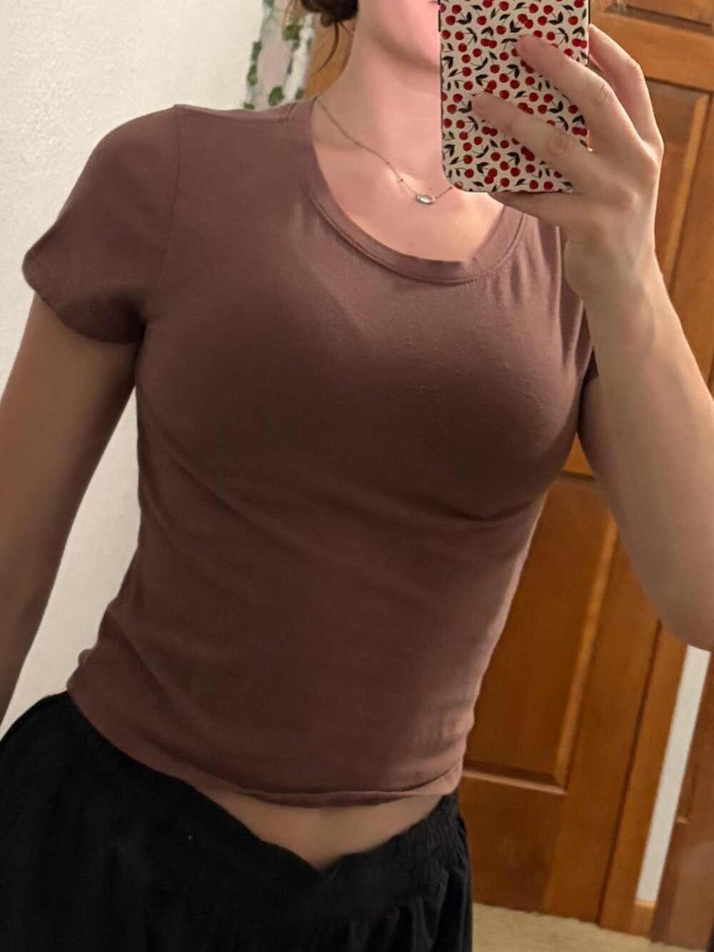 Destined Any Brown Baby Tee Fitted Stretch Top Size L